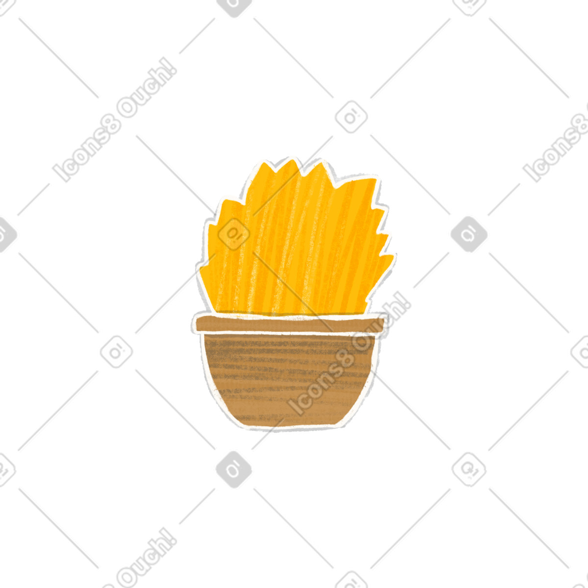 Brown pot with yellow bush illustration in Crafty style download in PNG, SVG