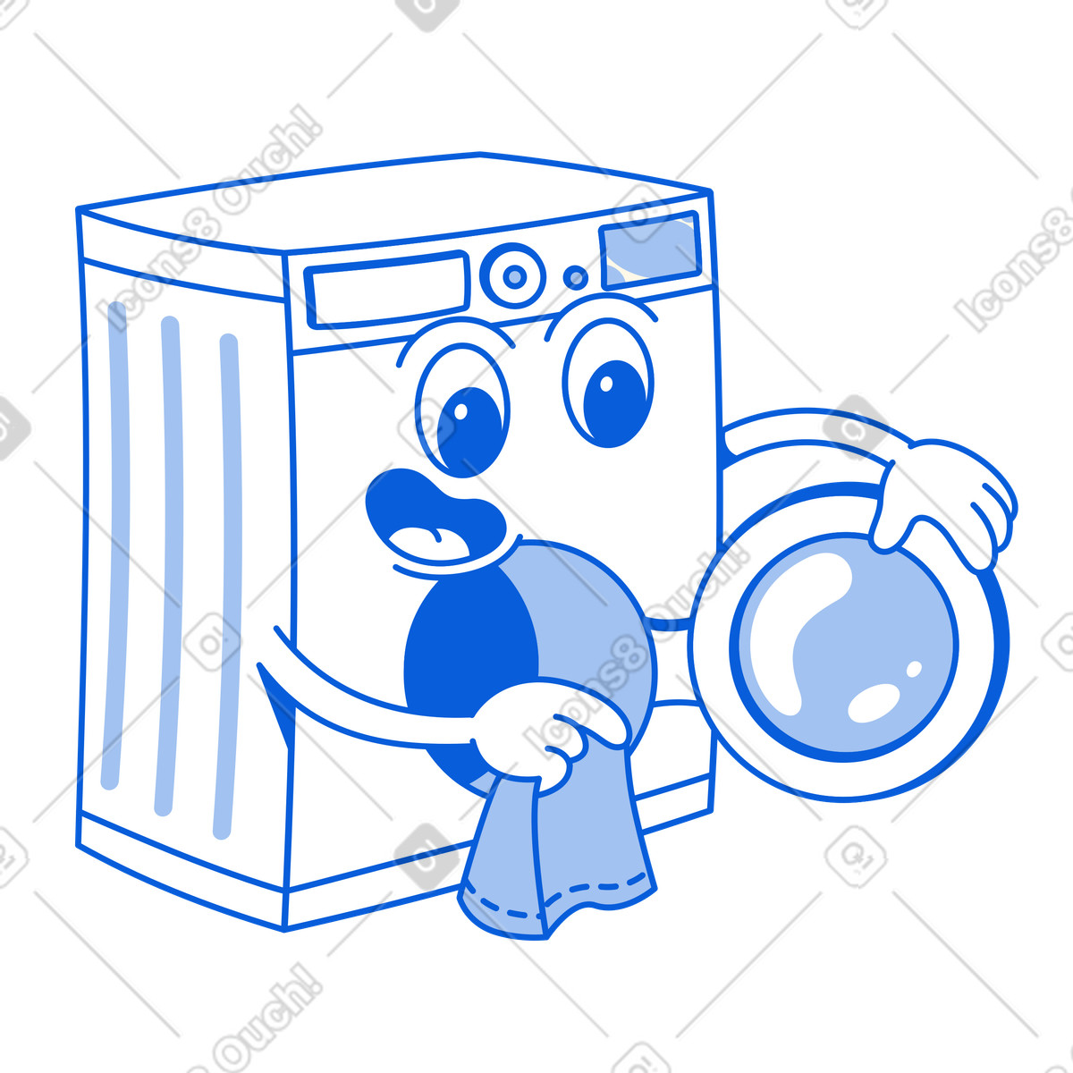 Washing machine with laundry, Household chores illustration in Handy Line style download in PNG, SVG
