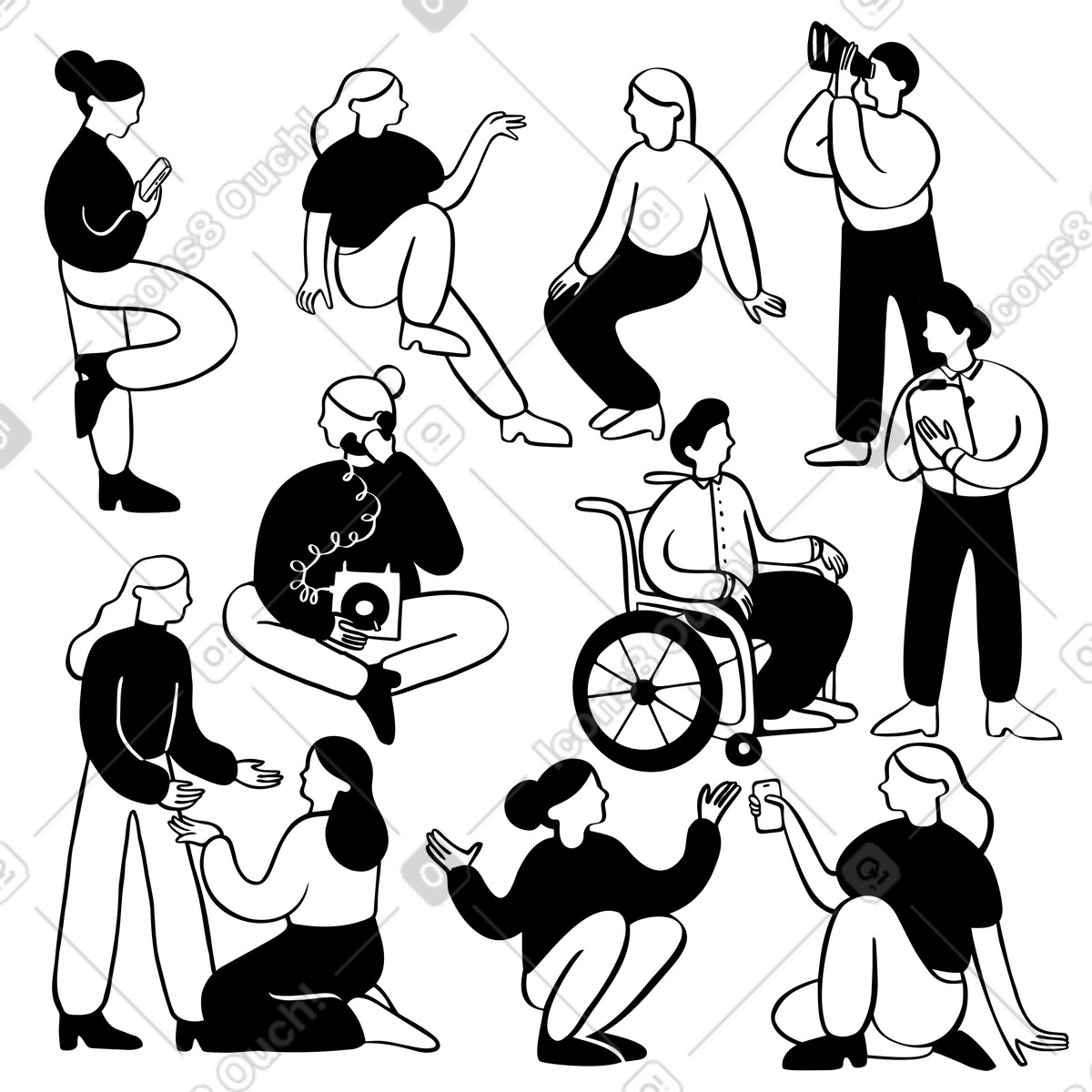 Illustration Groupe de personnes, formes communication dans le style Journal à télécharger aux formats PNG, SVG