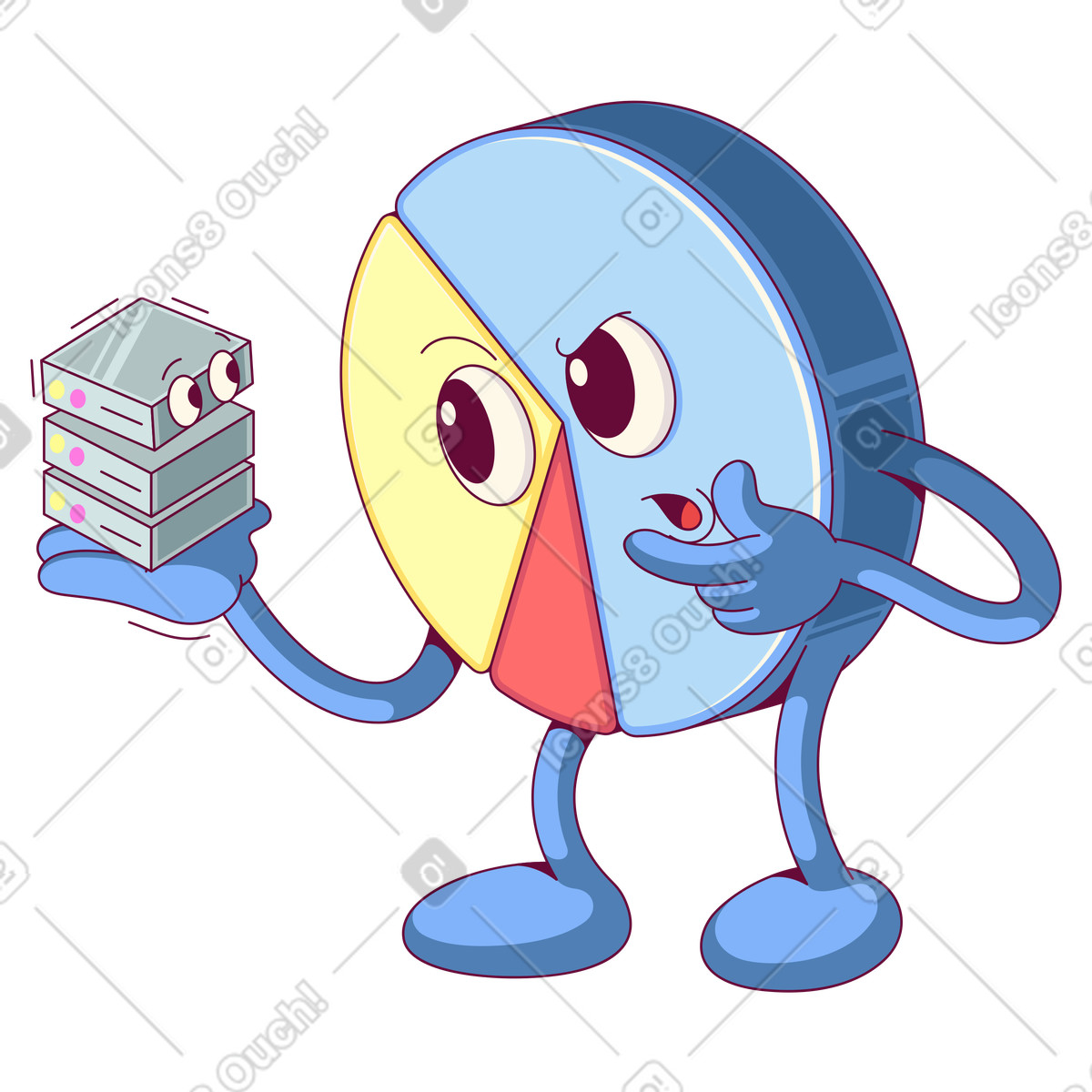 Ilustración Gráfico circular confuso con base de datos en estilo Handy a descargar en PNG y SVG