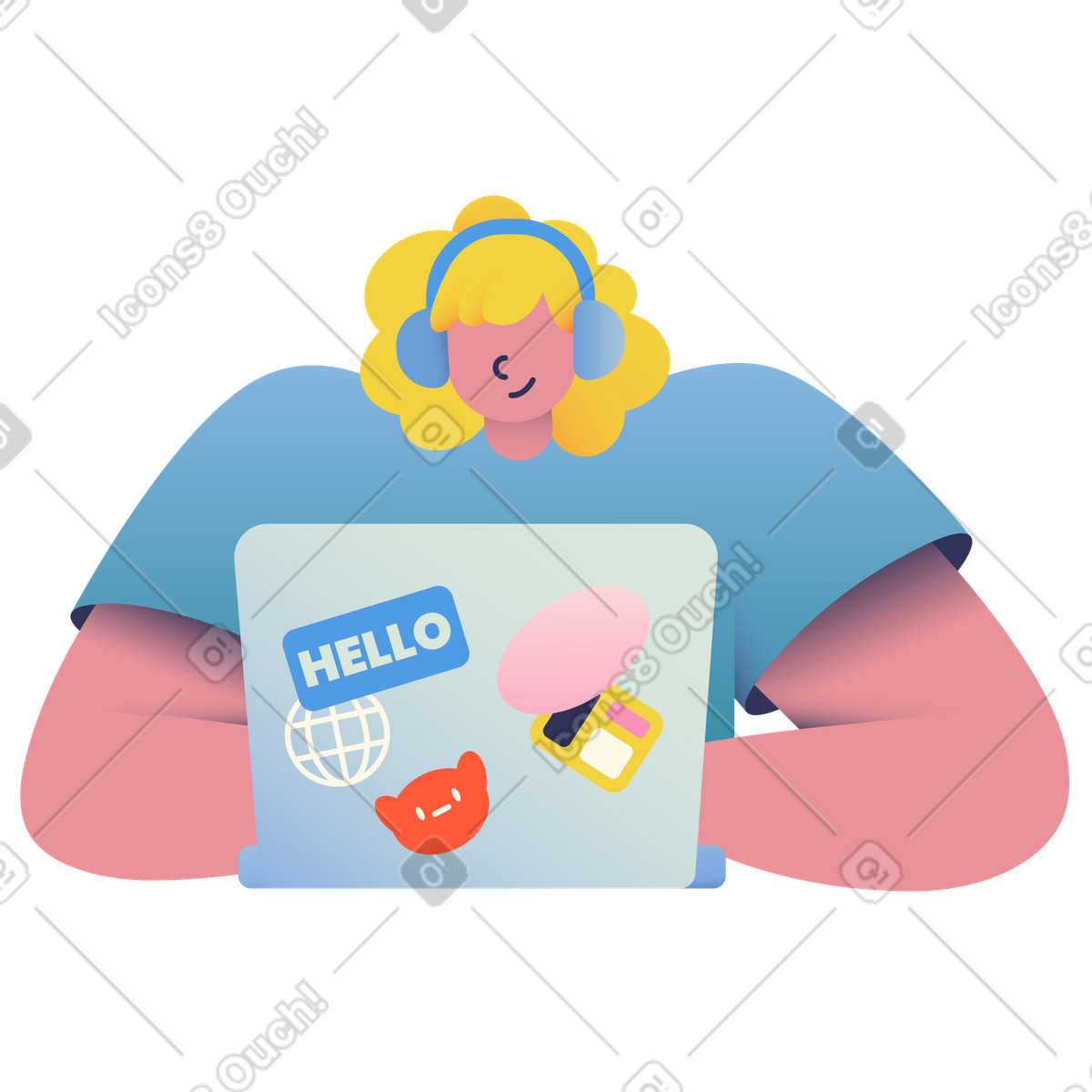 A person is typing on laptop animated illustration in Beam style download in GIF, Lottie (JSON), AE