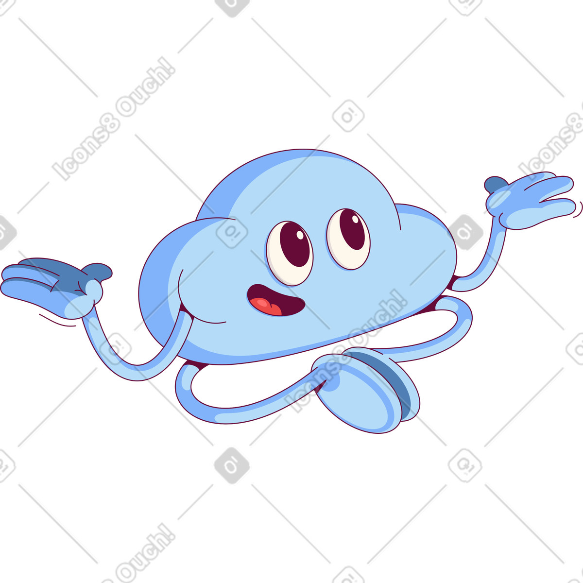 Blue cloud with raised hands-Illustration im Handy-Stil als Download in PNG, SVG