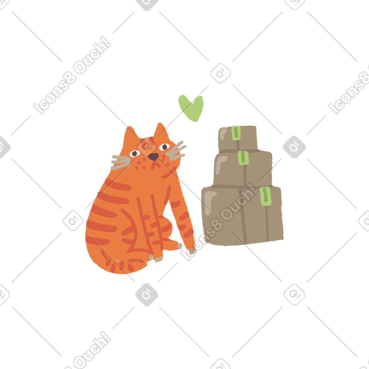 Cat sitting next to a pile of parcels illustration in Ginger style download in PNG, SVG