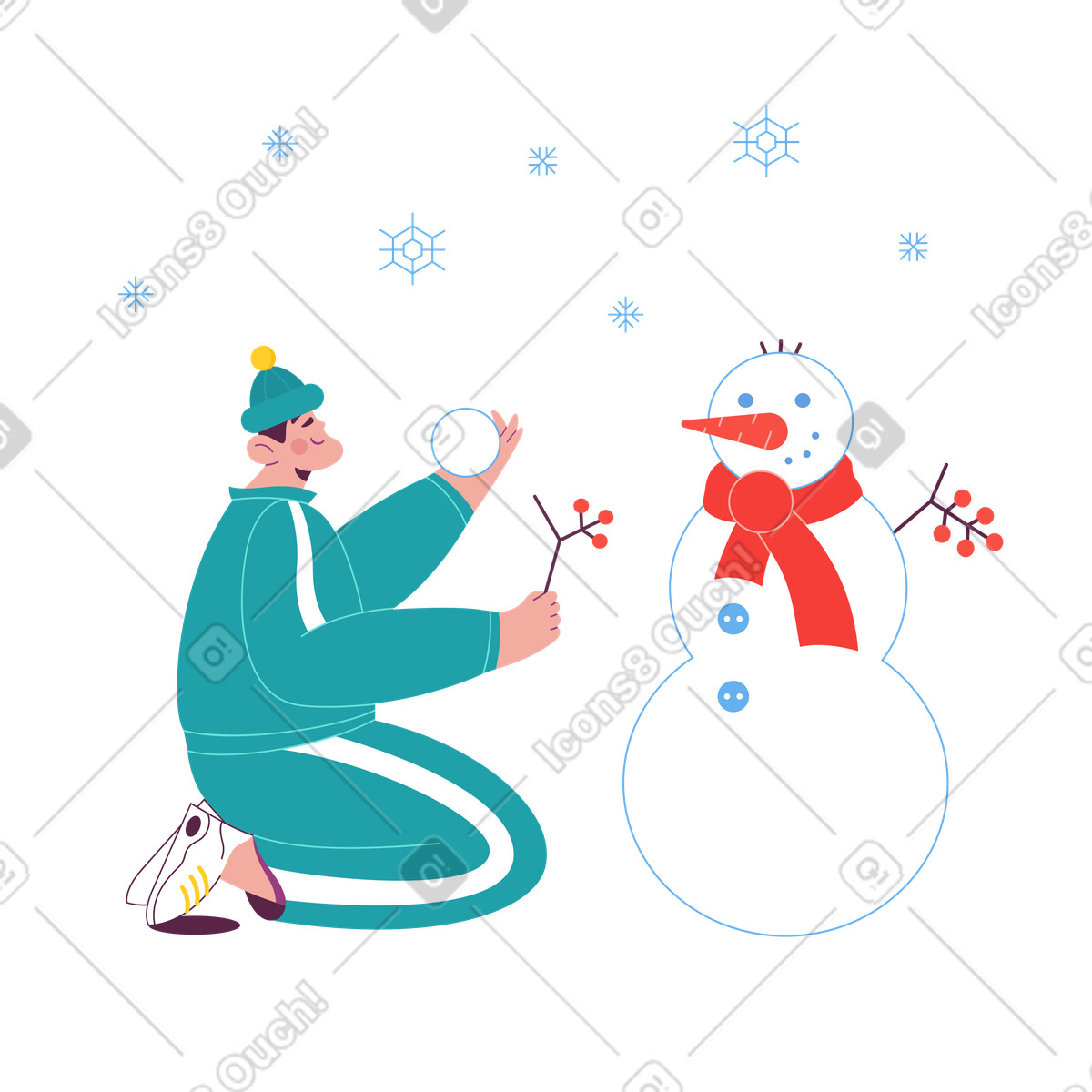 Sammy スタイルの Building snowman outdoors, Winter activity and holiday fun のイラストをPNG、SVG形式でダウンロード