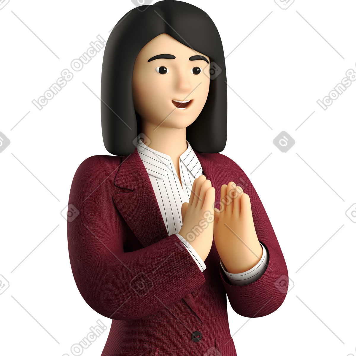 3D Business スタイルの Businesswoman in red suit clapping hands のイラストをPNG、SVG形式でダウンロード