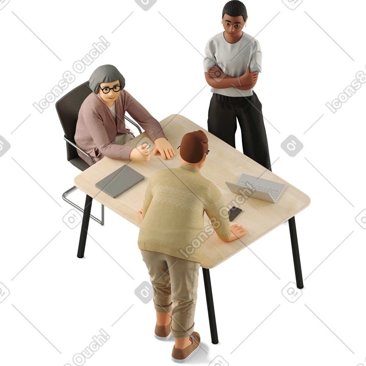 Three people discussing a project illustration Discussion clipart graphics and vectors