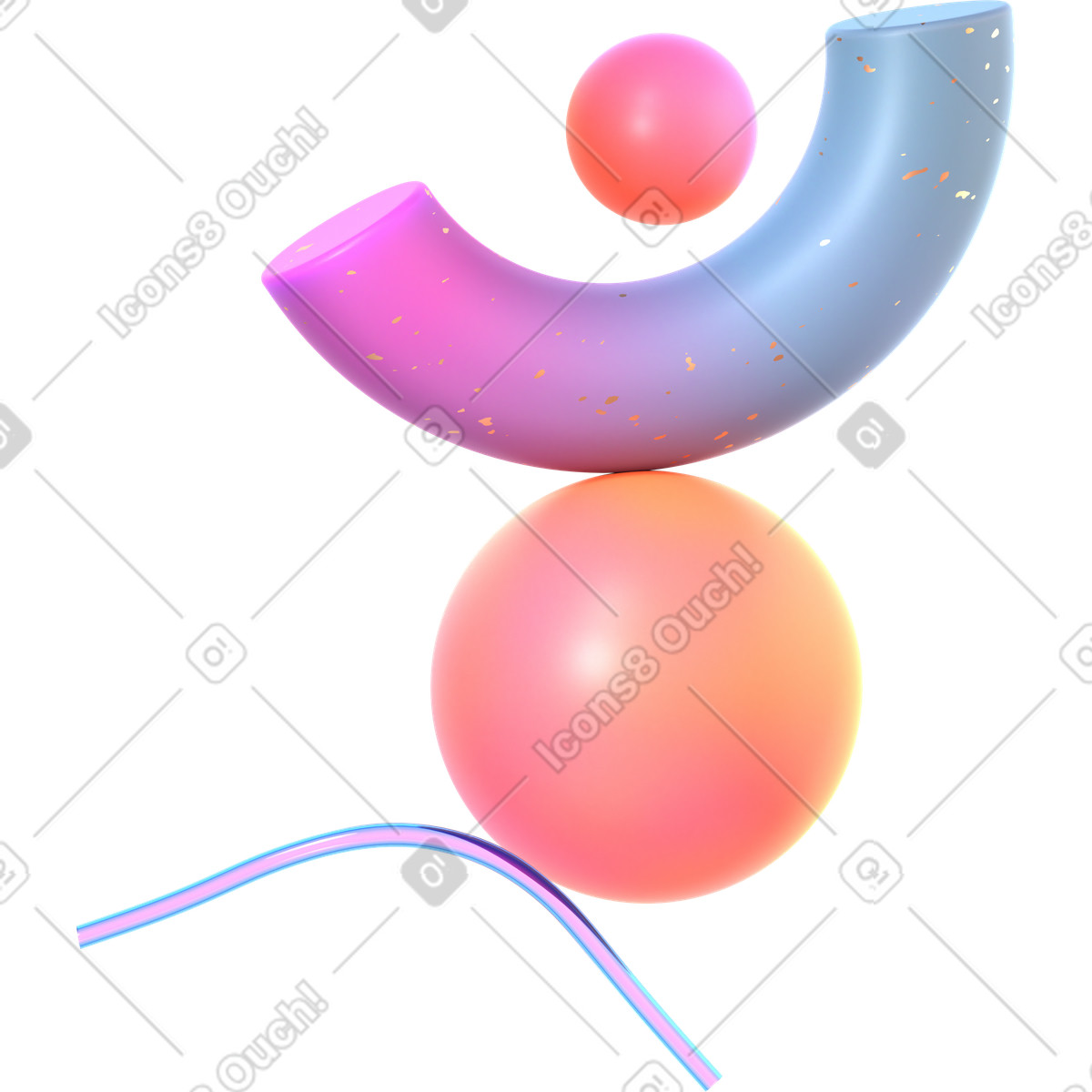 Ilustración Dos esferas, tubo y medio toro en estilo 3D Glassy a descargar en PNG SVG
