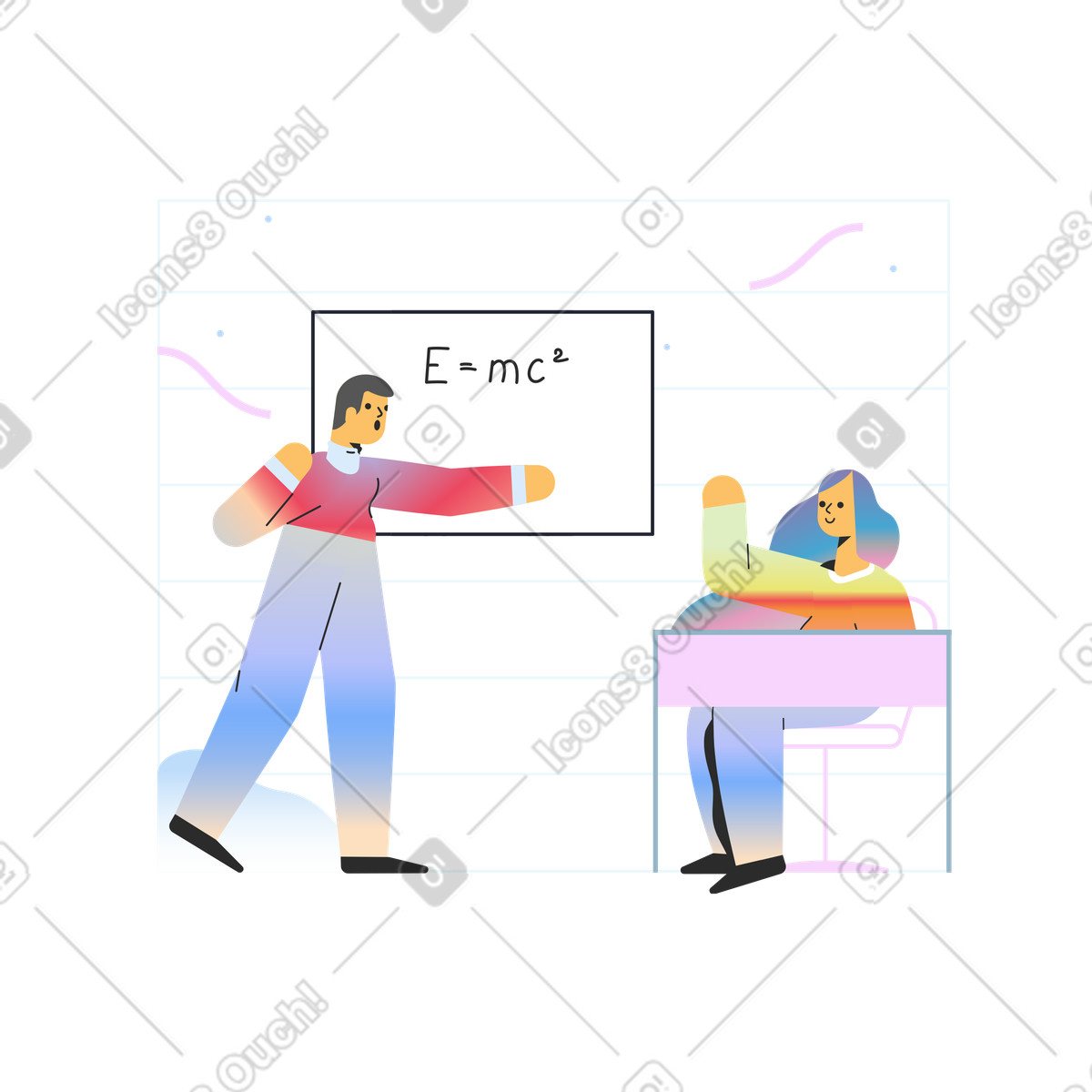 Illustration Class studying dans le style Marginalia à télécharger aux formats PNG, SVG