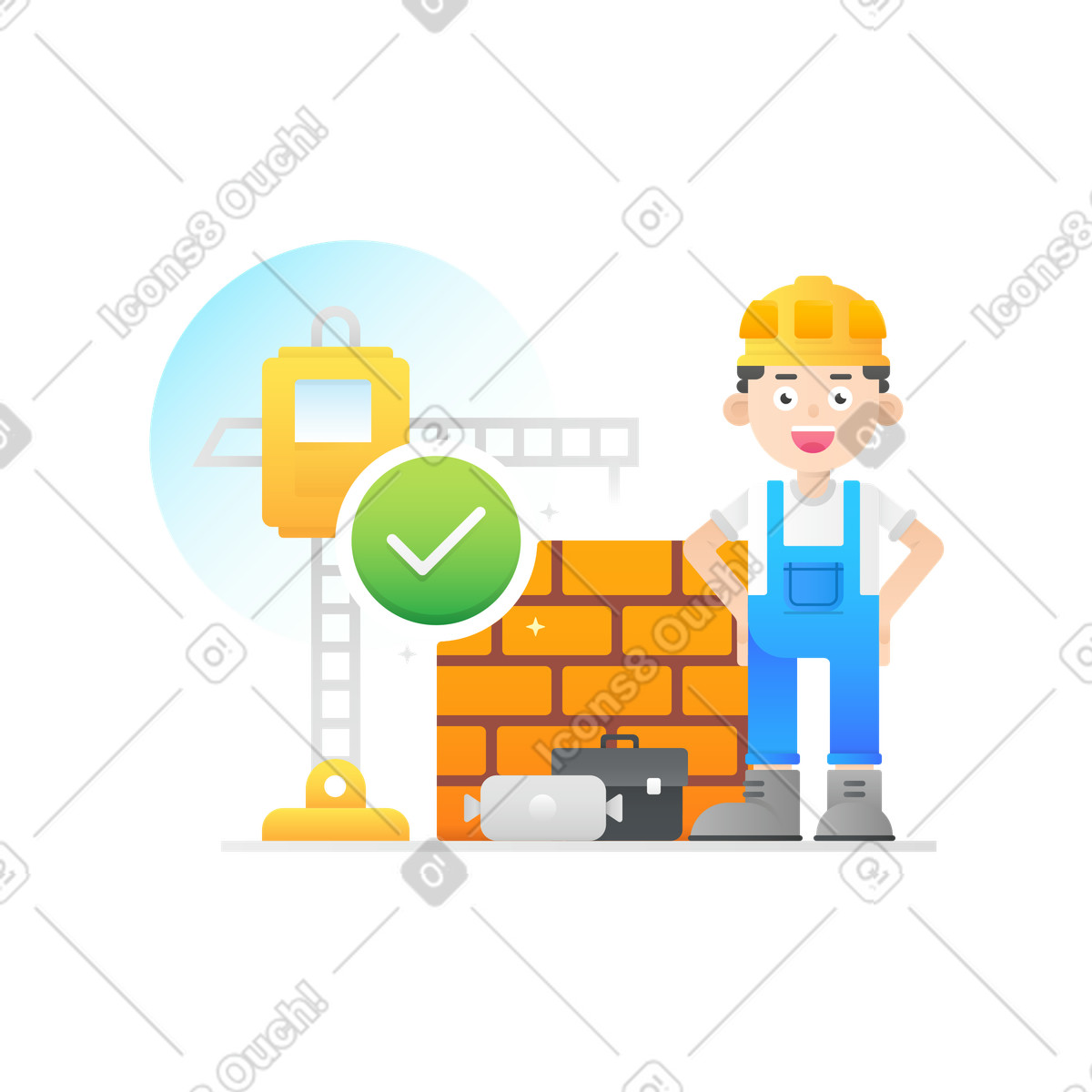 Builder completing his work illustration in Hugo style download in PNG, SVG