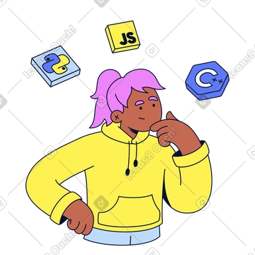 Jeune femme choisissant un langage de programmation PNG, SVG