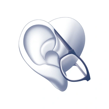 An ear wearing stylish glasses, emphasizing the connection between hearing and vision.