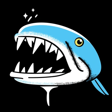 A close-up view of a piranha's head, showcasing its sharp, serrated teeth prominently. The teeth glisten under the light, revealing their pointed edges. The piranha's scales have a slightly iridescent sheen, contrasting with the dark background. The fish's eyes are vivid and focused, adding intensity to the image. The setting is minimalistic, drawing attention solely to the details of the piranha's formidable jaw and teeth.