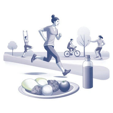 An illustration of healthy lifestyle choices, like exercise and diet, to prevent aneurysms