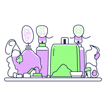 A variety of breast pump accessories displayed on a clean surface in a neat arrangement. There are several breast shields of different sizes, each featuring intricate patterns. A set of purple bottles is positioned next to the accessories, along with green bottle caps neatly aligned beside them. Multiple tubing pieces are intertwined gracefully, demonstrating their flexibility. Additionally, there are green and purple storage bags visible, showcasing their functional designs, all positioned harmoniously to create an organized appearance.