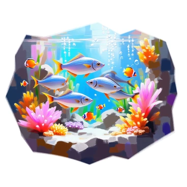 A vibrant aquarium scene featuring several mackerel swimming gracefully among a variety of tropical fish. The mackerel display their sleek, silvery bodies, contrasting with the bright colors of the surrounding fish, which include yellow tangs, clownfish, and angelfish. Colorful coral formations and lush aquatic plants provide a rich background, enhancing the lively atmosphere. Bubbles rise from the ocean floor, creating a dynamic effect as the fish navigate through the water. Natural light filters down, illuminating the scene and highlighting the beautiful patterns on the fish.
