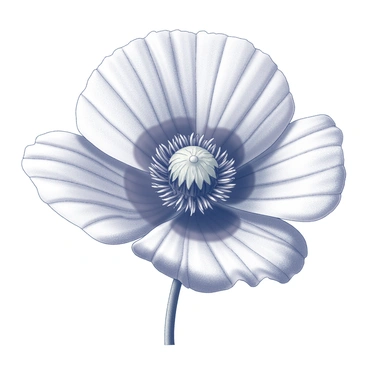 A botanical illustration of a poppy leaf. The leaf is depicted in a close-up view, showcasing its intricate texture and the prominent veins that run through it. Each vein is clearly defined, branching out from the central stem towards the edges of the leaf. The surface of the leaf displays a variety of textures, including smooth areas and slightly raised sections, contributing to a realistic representation. The edges of the leaf are slightly serrated, adding to the detailed examination of this plant specimen.