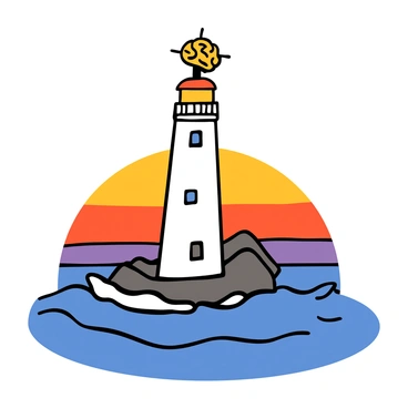 A lighthouse with a beacon shaped like a glowing brain