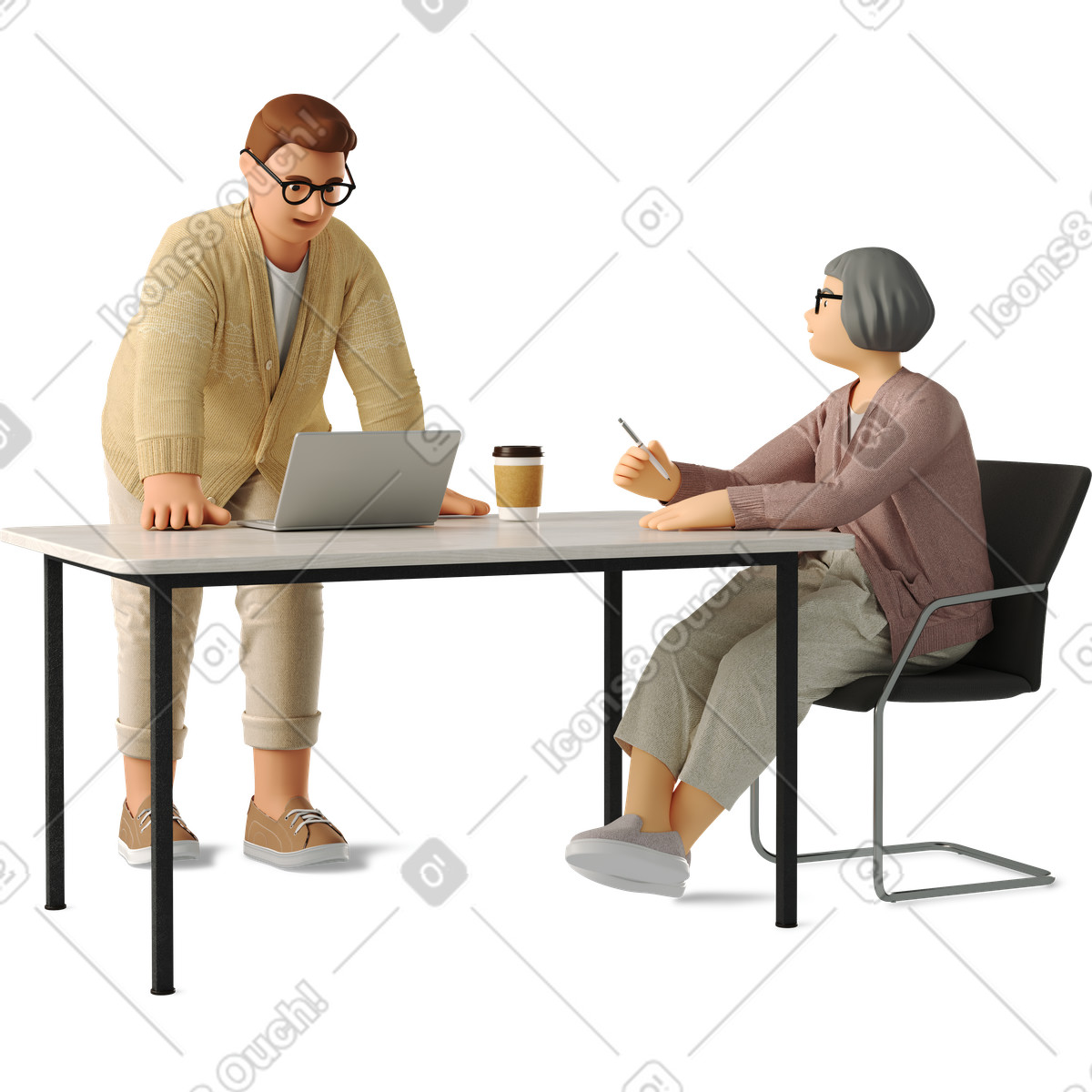 Ilustração de Two people working on a project together em no estilo 3D Business para baixar em PNG, SVG
