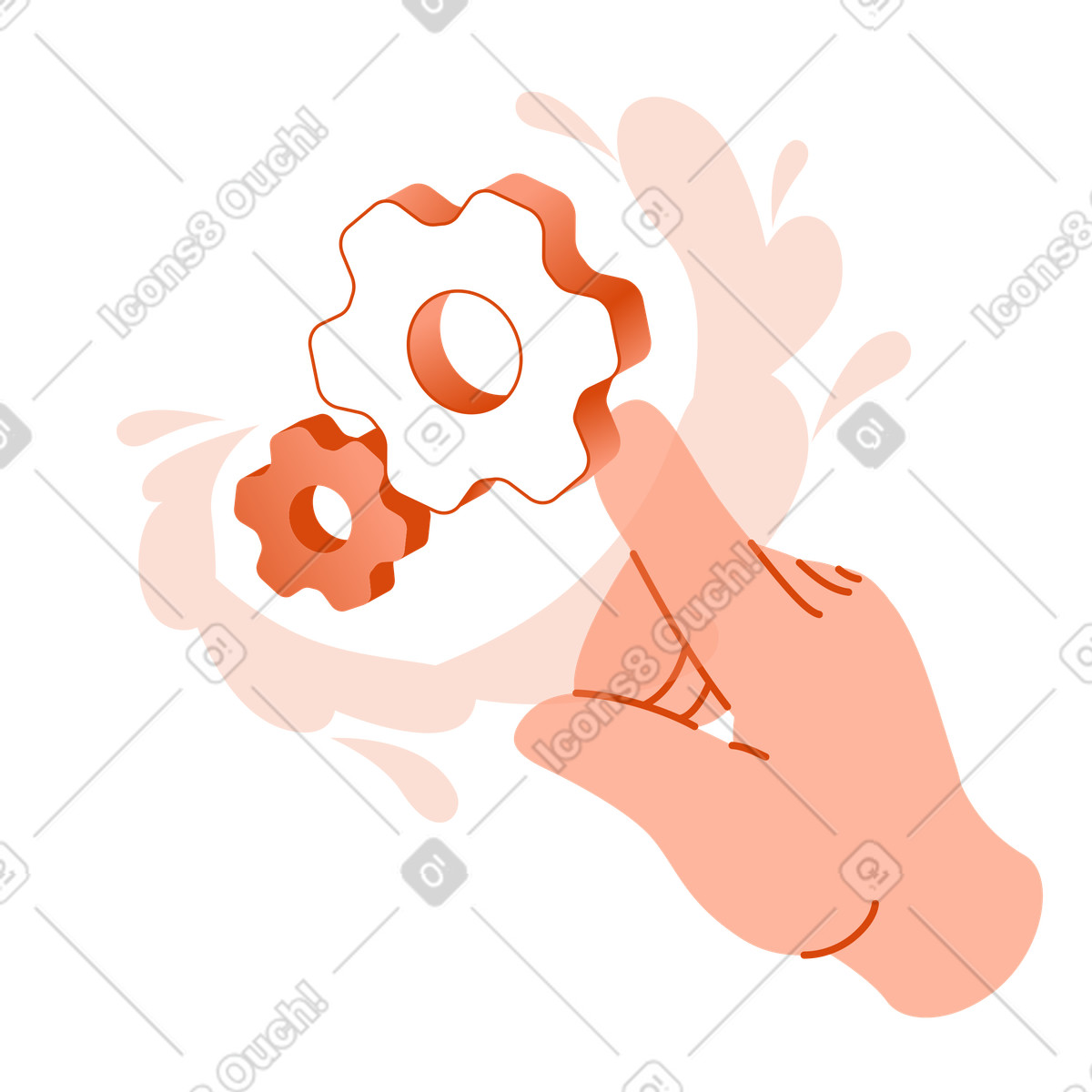 Drücken sie mit dem finger auf die schaltfläche „gangeinstellungen“.-Illustration im Orange-Stil als Download in PNG, SVG