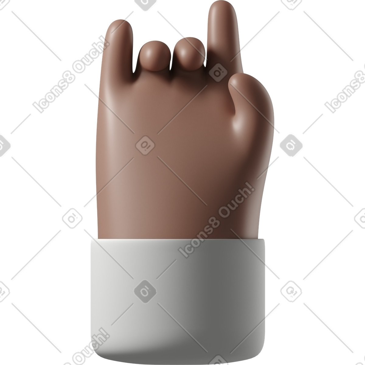 Ilustração de Mão pele marrom fazendo um sinal rock em no estilo 3D Hands Fun&Wild para baixar em PNG, SVG