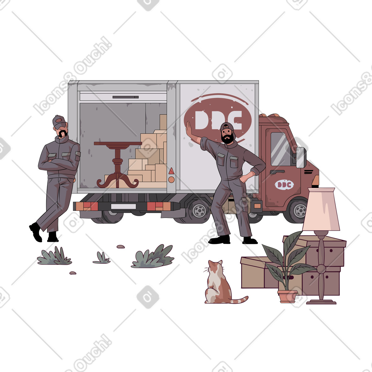 Ilustración Mudanza, transporte de cosas. en estilo Eastwood a descargar en PNG y SVG