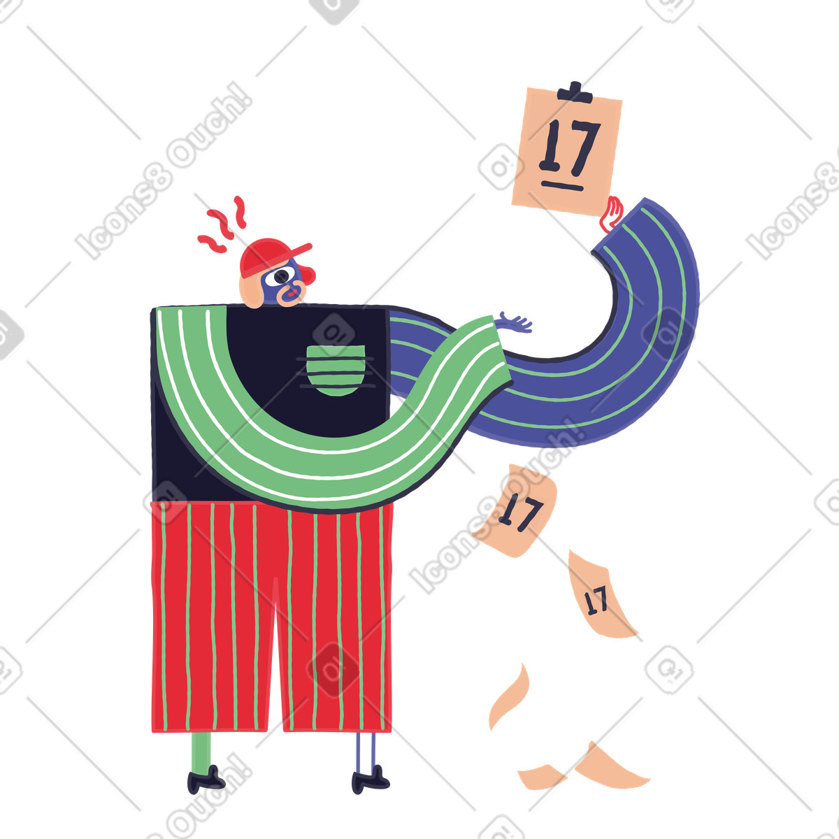 Ilustración Hombre con calendario arrancable en estilo Stripy a descargar en PNG y SVG