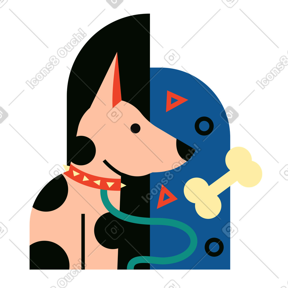 下载 Polar 风格的 Dog on a leash with bone 插画，支持 PNG、SVG 格式
