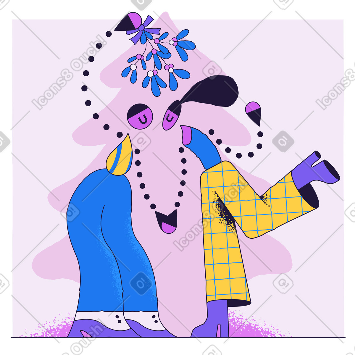 Bacio sotto il vischio illustrazione in stile Conifer scarica in PNG, SVG