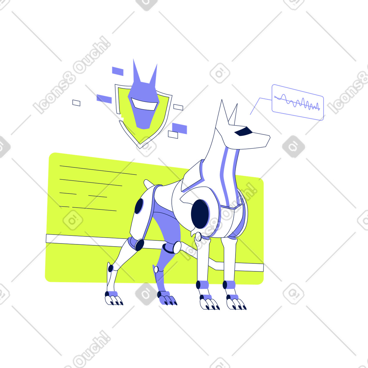 Futuristic robot dog, Automated cyber threat monitoring illustration in Glow style download in PNG, SVG
