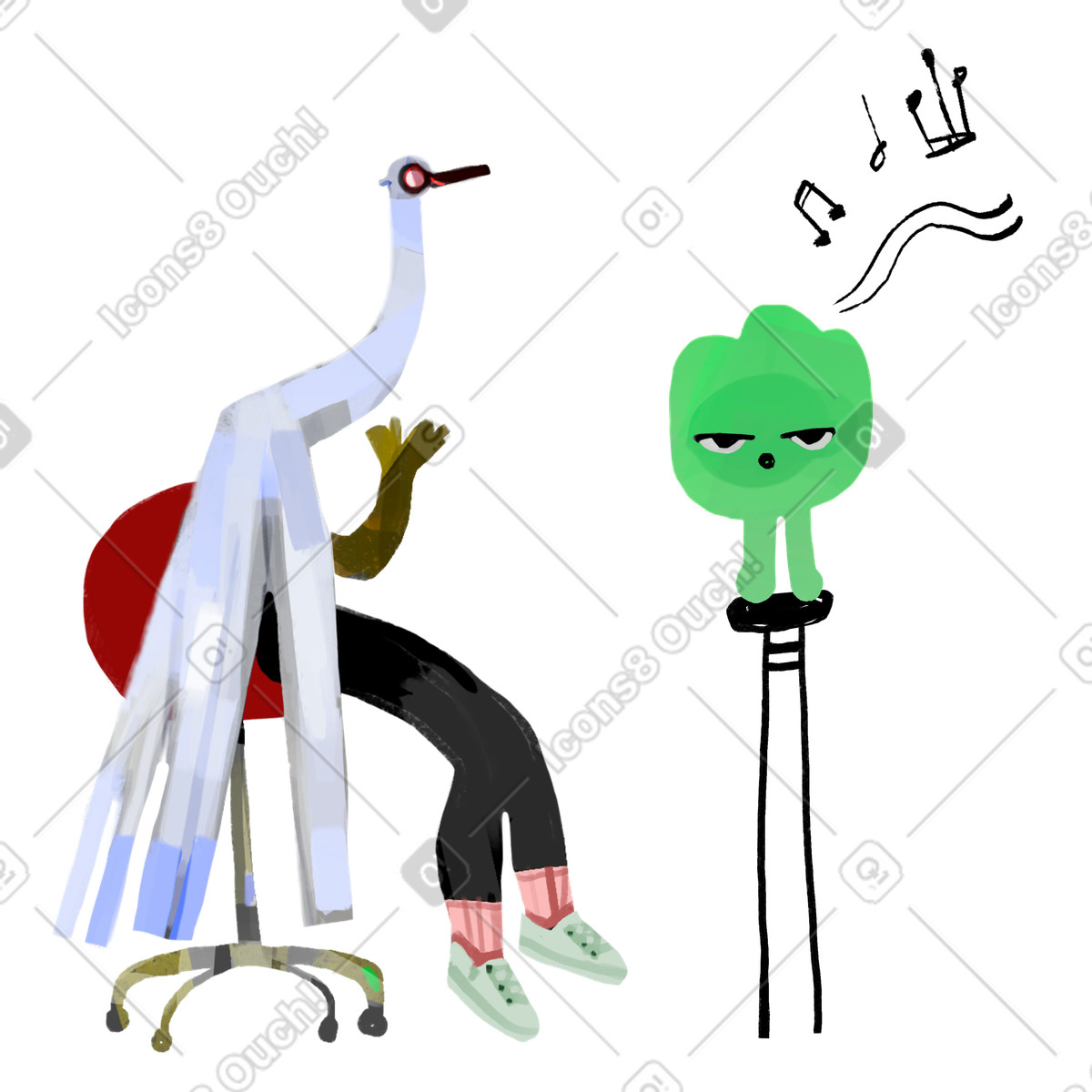 Creatura che esegue un concerto a casa per uccello illustrazione in stile Atomic scarica in PNG, SVG