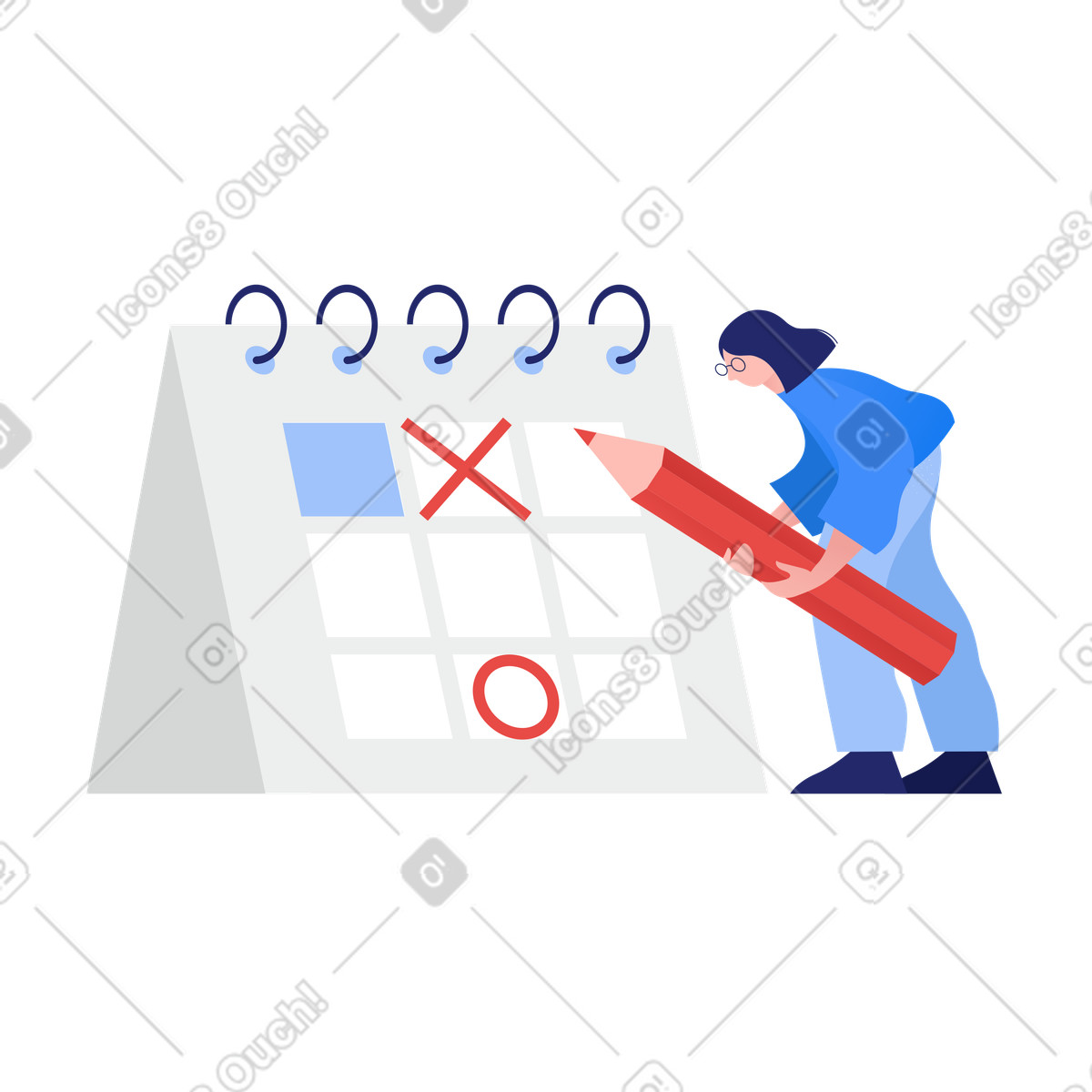 Illustration Femme rayant des jours jusqu'à la date limite aux formats PNG et SVG
