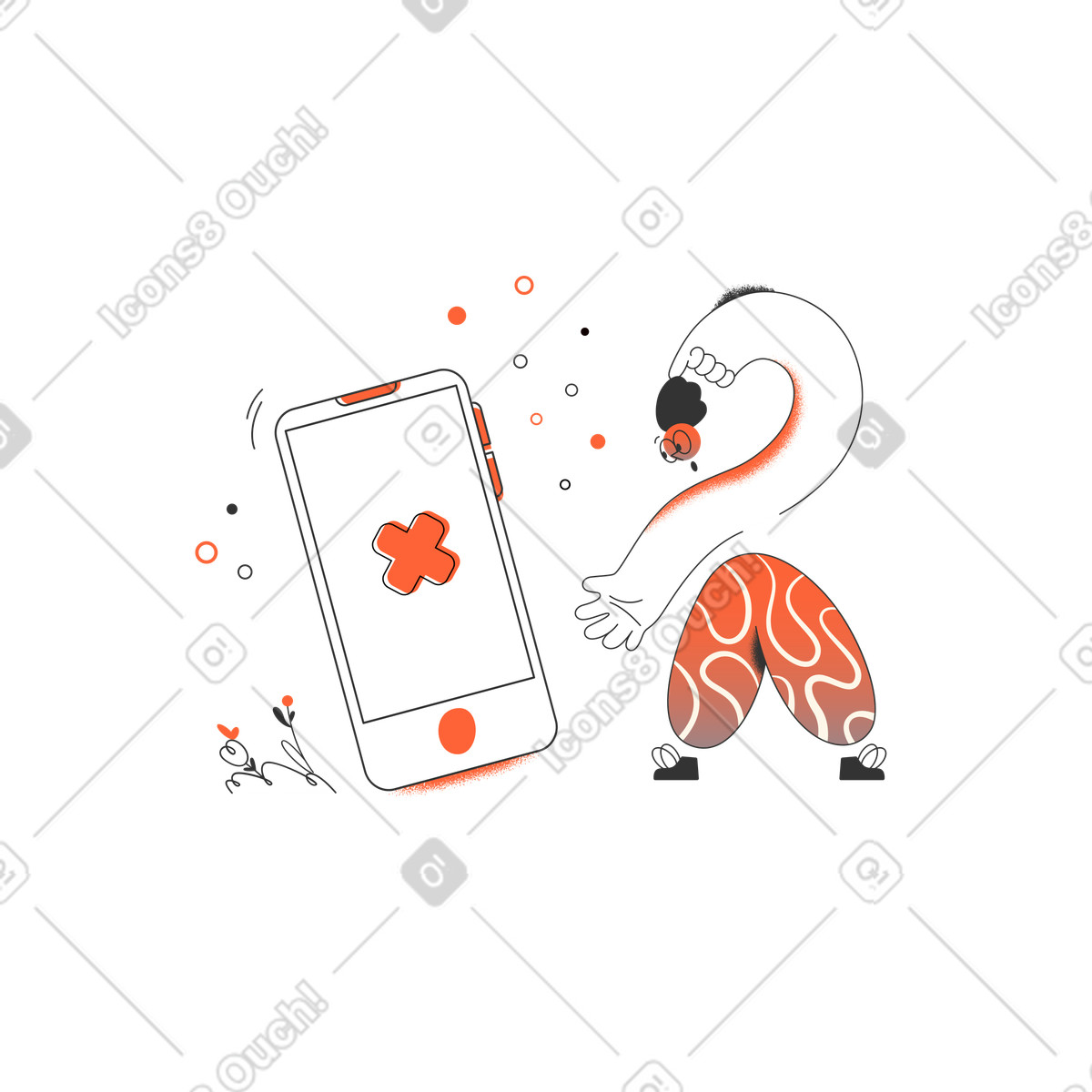 User encountering error on smartphone, Mobile app fatal concept-Illustration im Crayon-Stil als Download in PNG, SVG