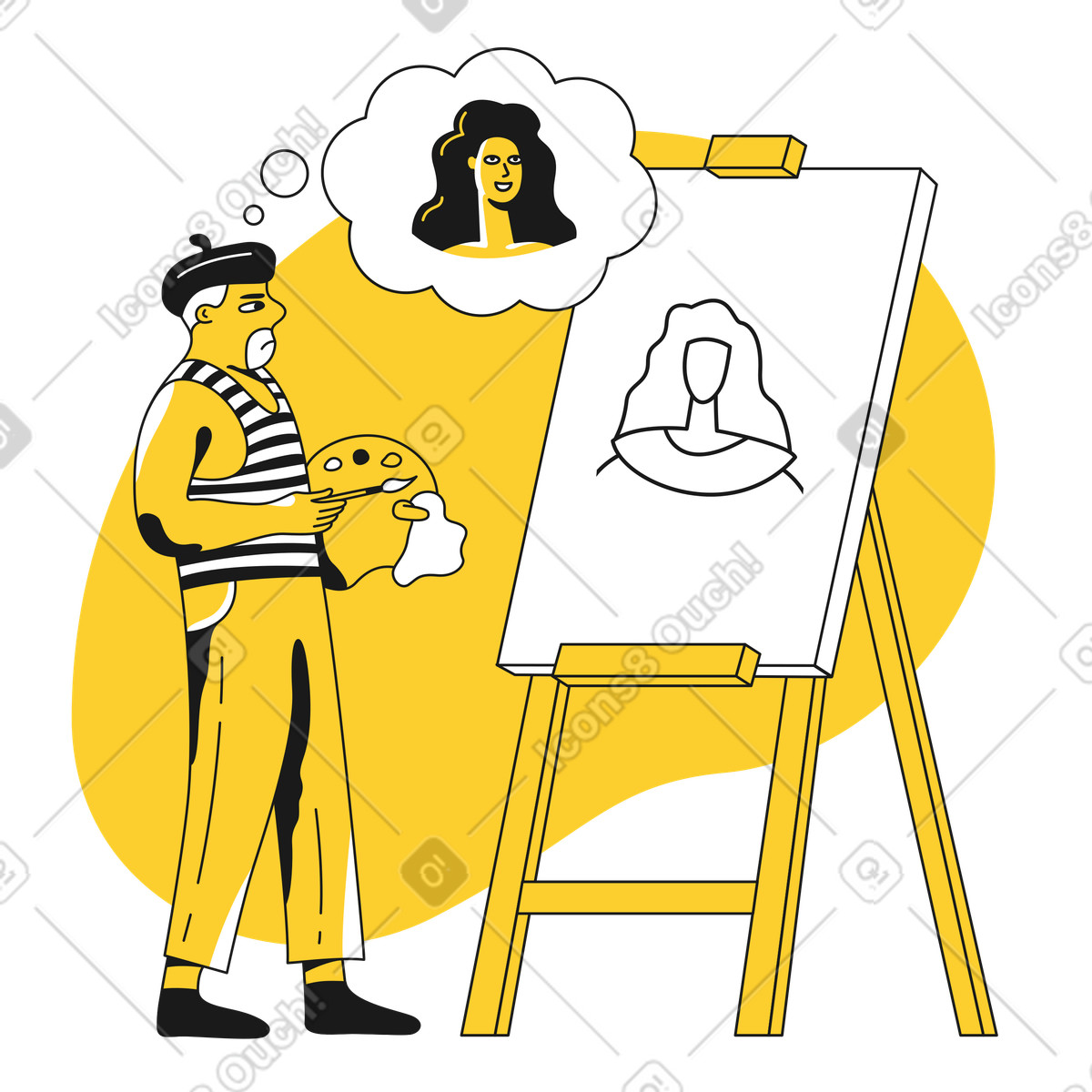 Artista che disegna un ritratto a memoria illustrazione in stile Taxi scarica in PNG, SVG