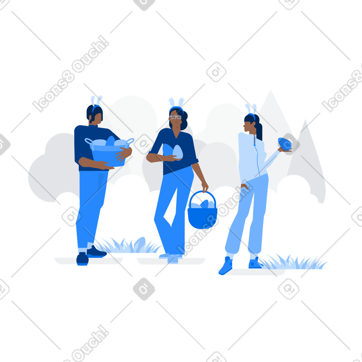 Ilustración Personas disfrazadas de conejitos pascua en un picnic estilo Urban a descargar PNG y SVG