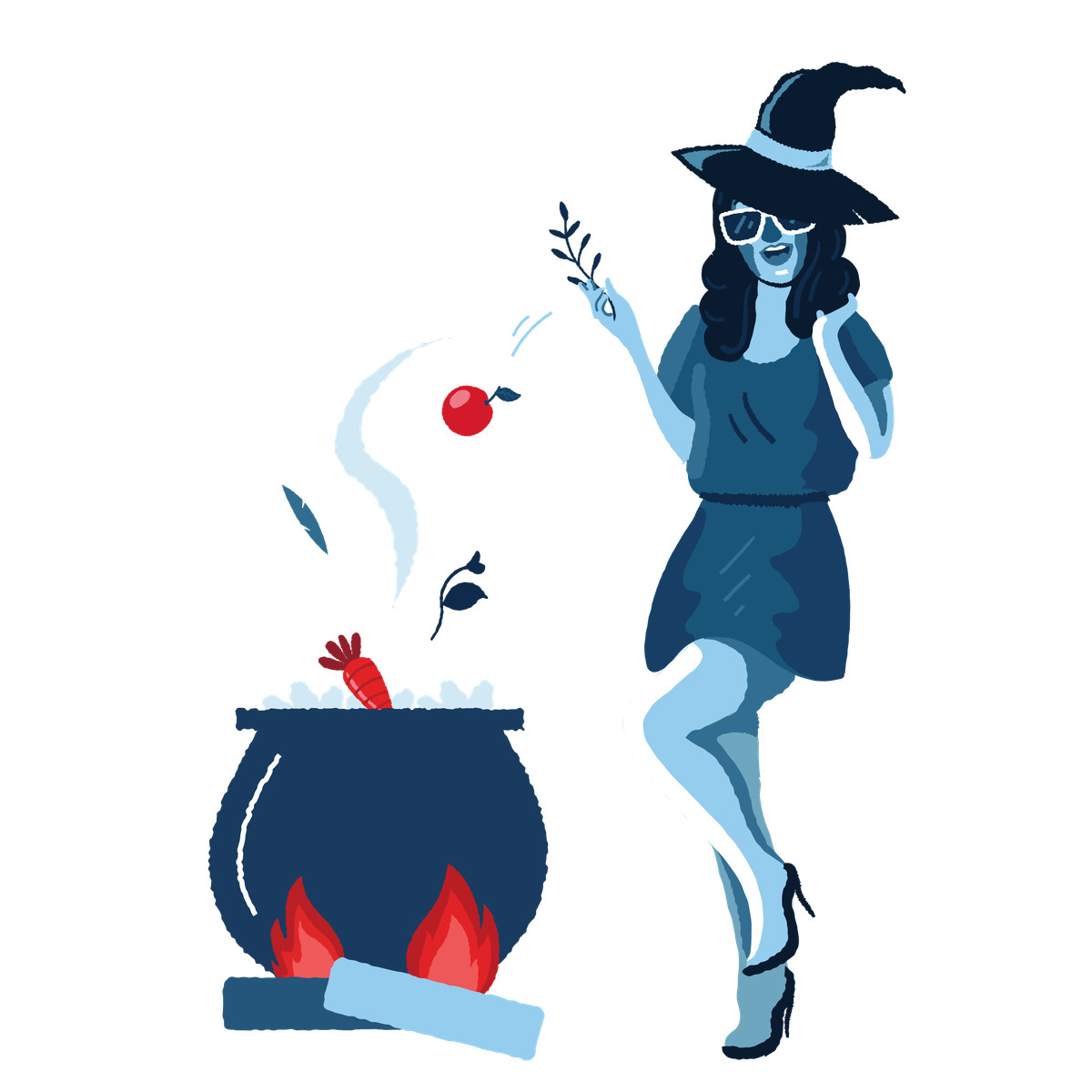 Cherry 스타일의 Witch cooking a love potion in cauldron 일러스트레이션 PNG, SVG 다운로드