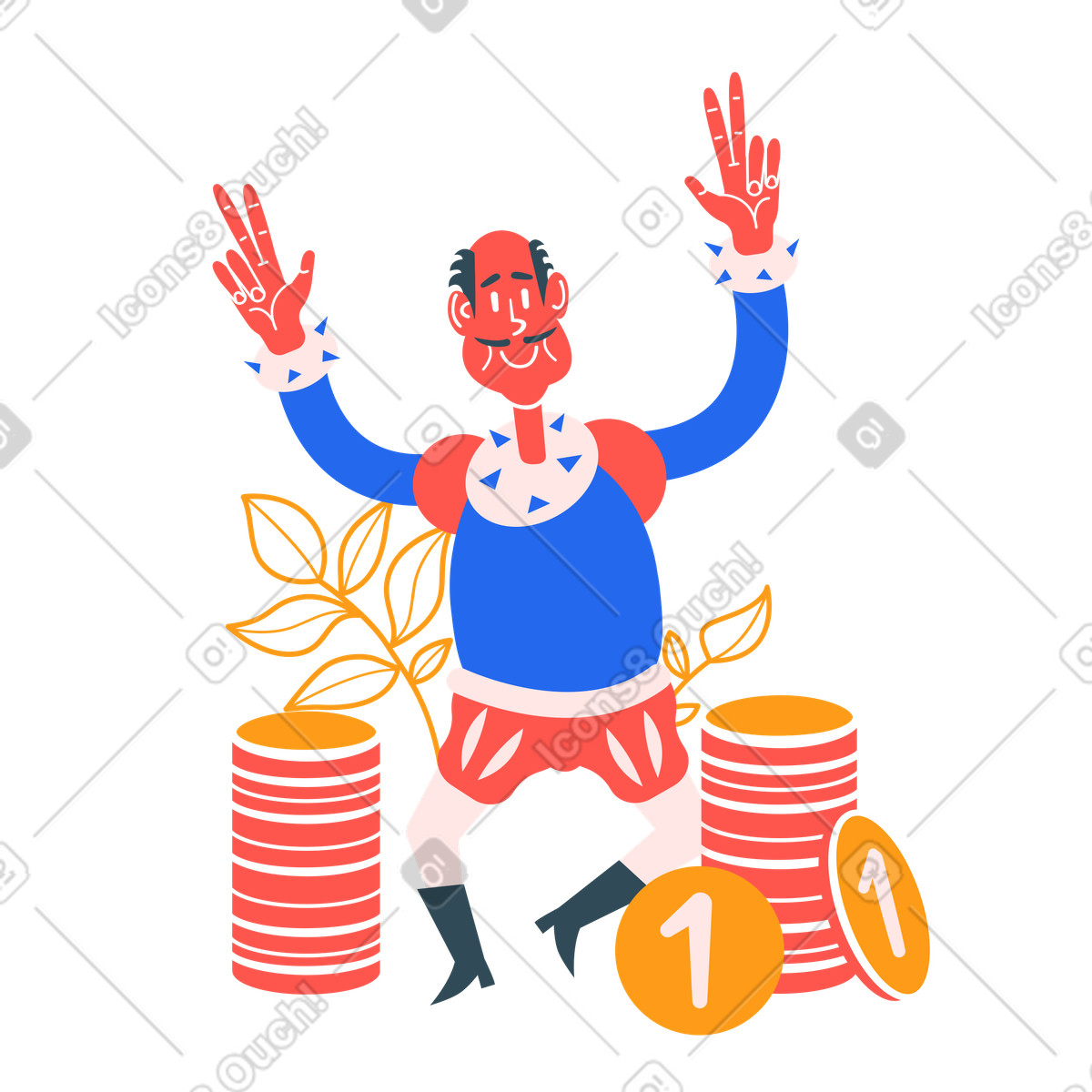 Happy king receiving monetary profit animated illustration in Kingdom style download in GIF, Lottie (JSON), AE
