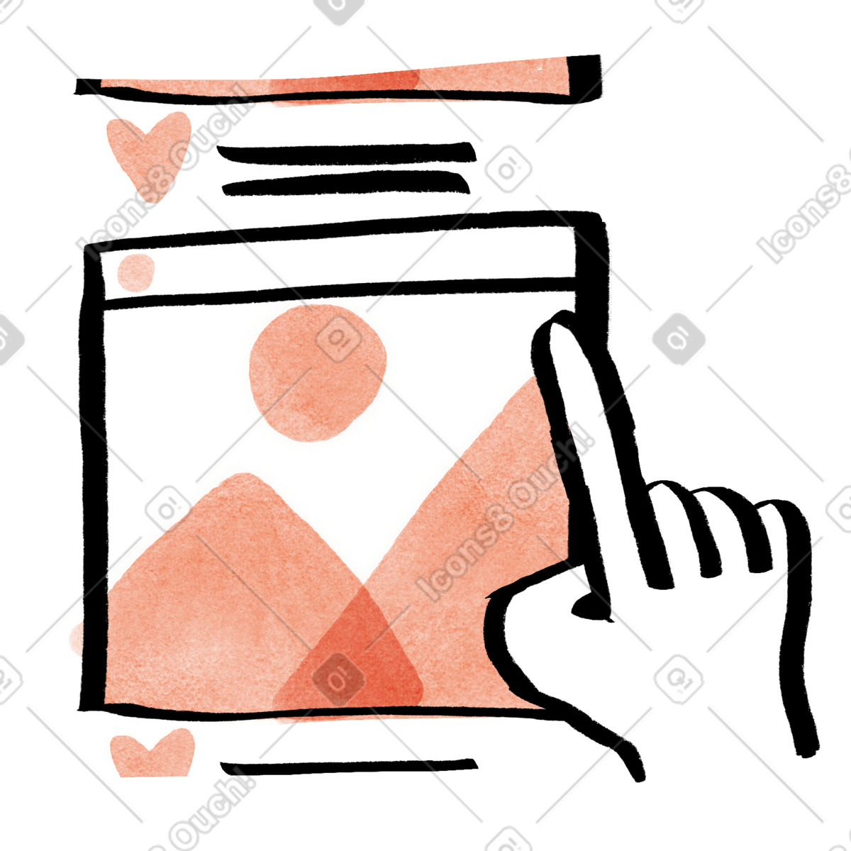 Illustration Navigation sur les réseaux sociaux, consommation de contenu, défilement flux photos dans le style Hand-drawn animation à télécharger aux formats PNG, SVG