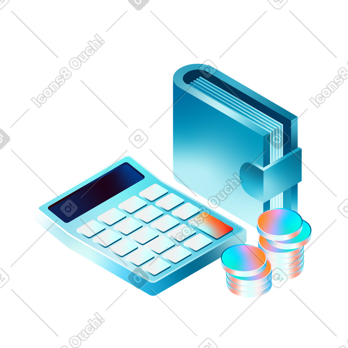 Financial literacy with calculator and wallet illustration in PNG, SVG
