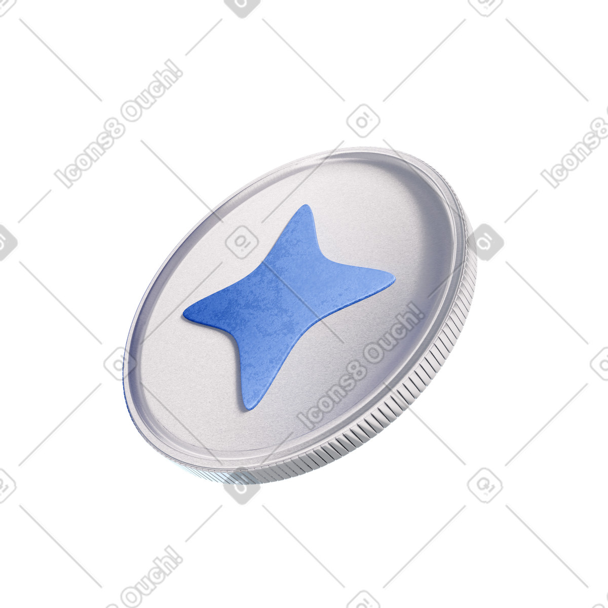 Coin with a star illustration in 3D Blueprint style download in PNG, SVG