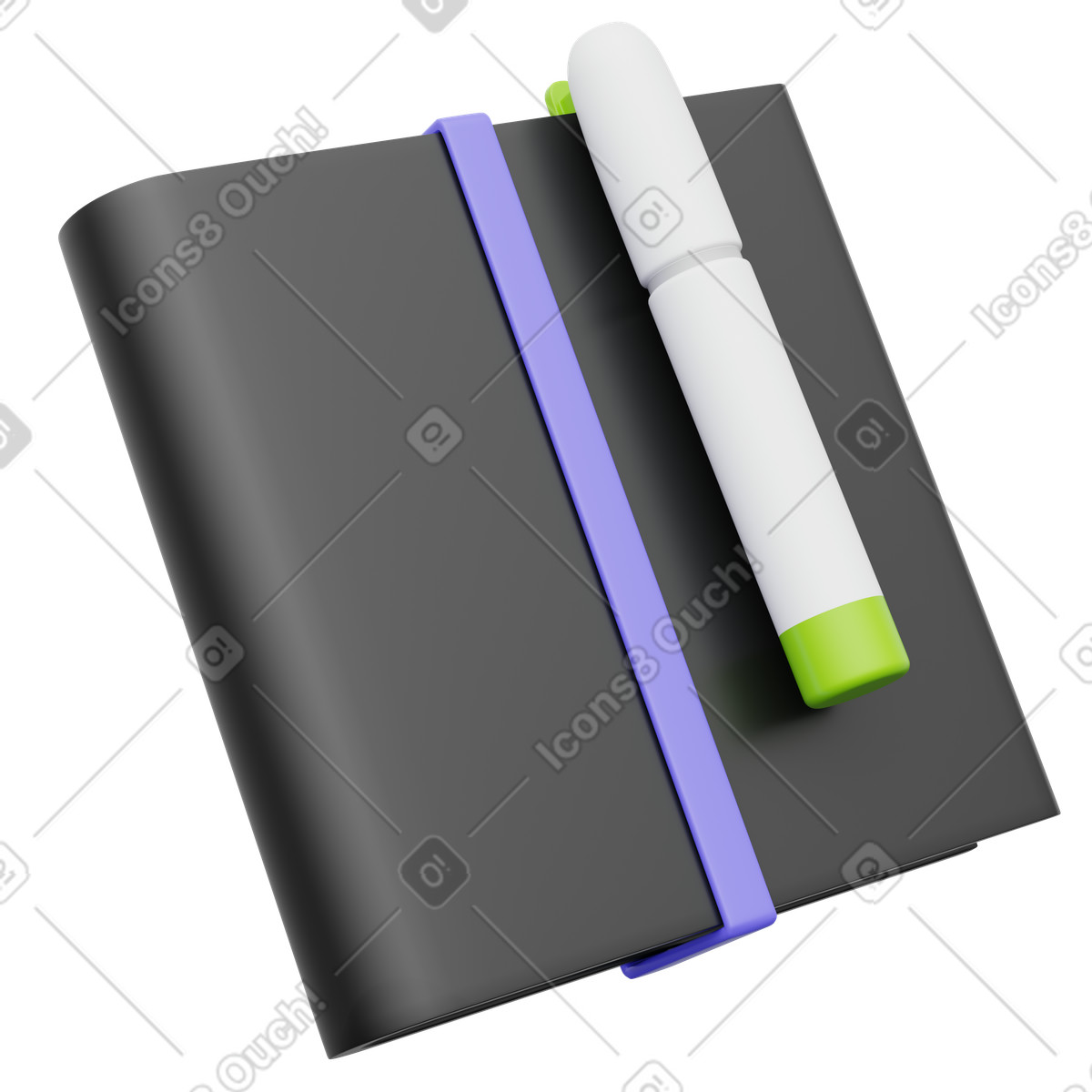 Black notebook with marker pen for productivity illustration in 3D Playful style download in PNG, SVG