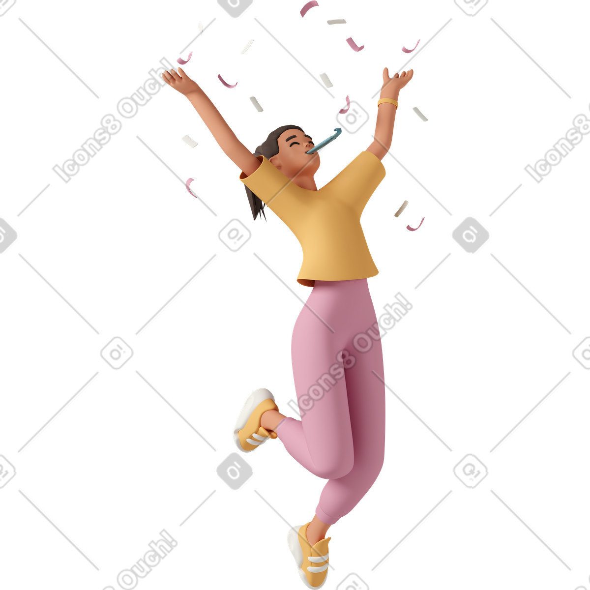 3D Casual life 스타일의 Happy woman jumping with confetti 일러스트레이션 PNG, SVG 다운로드