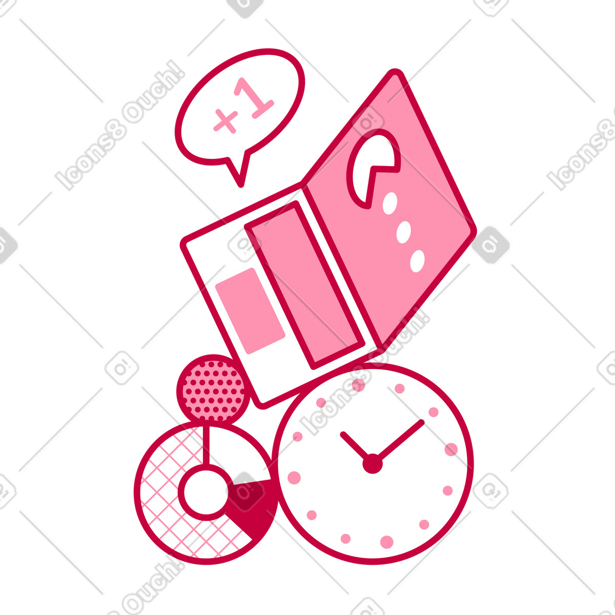 Illustration Équilibre entre vie professionnelle et privée avec horloge ordinateur portable dans le style Natty à télécharger aux formats PNG, SVG