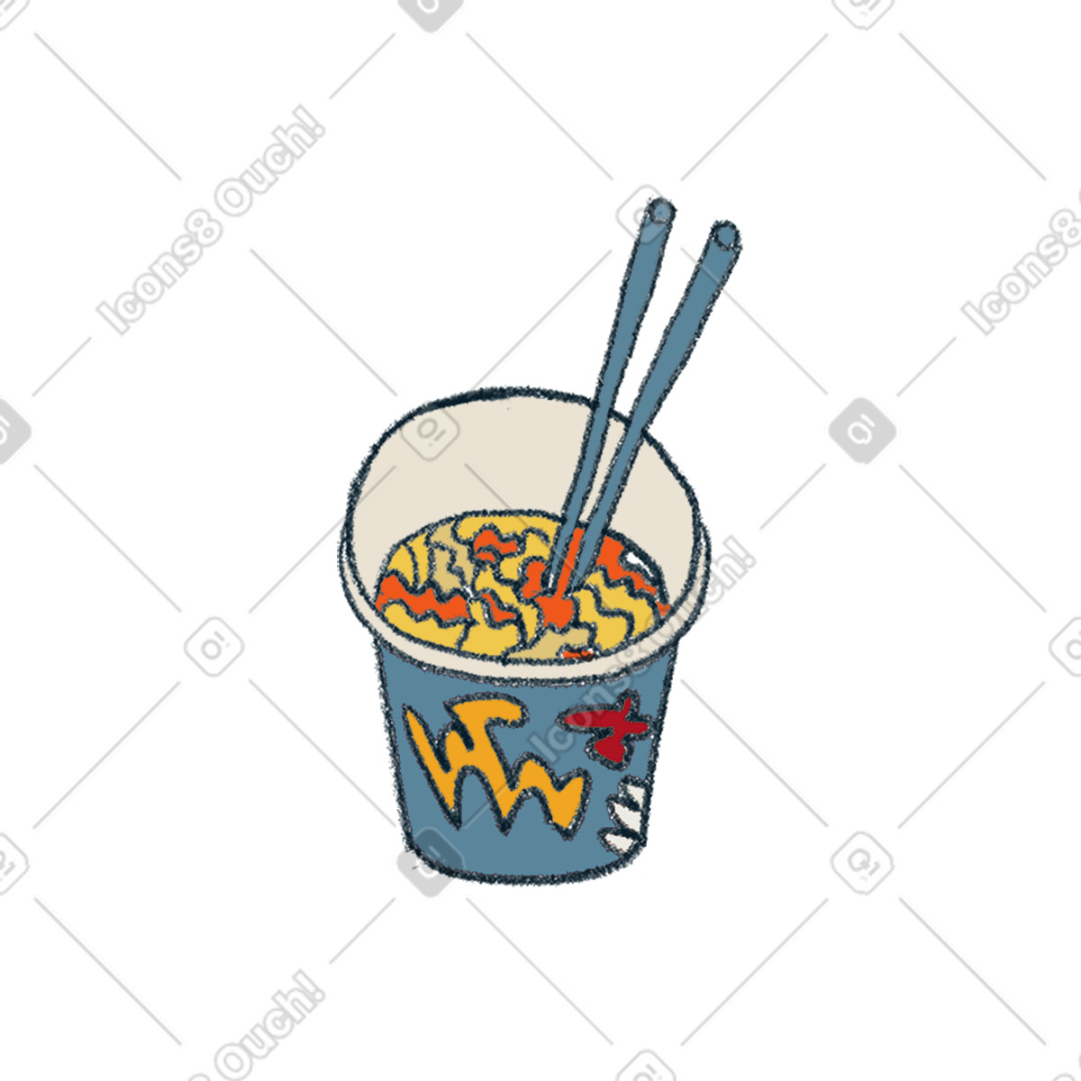 Instant ramen with chopsticks illustration in Experimental style download in PNG, SVG