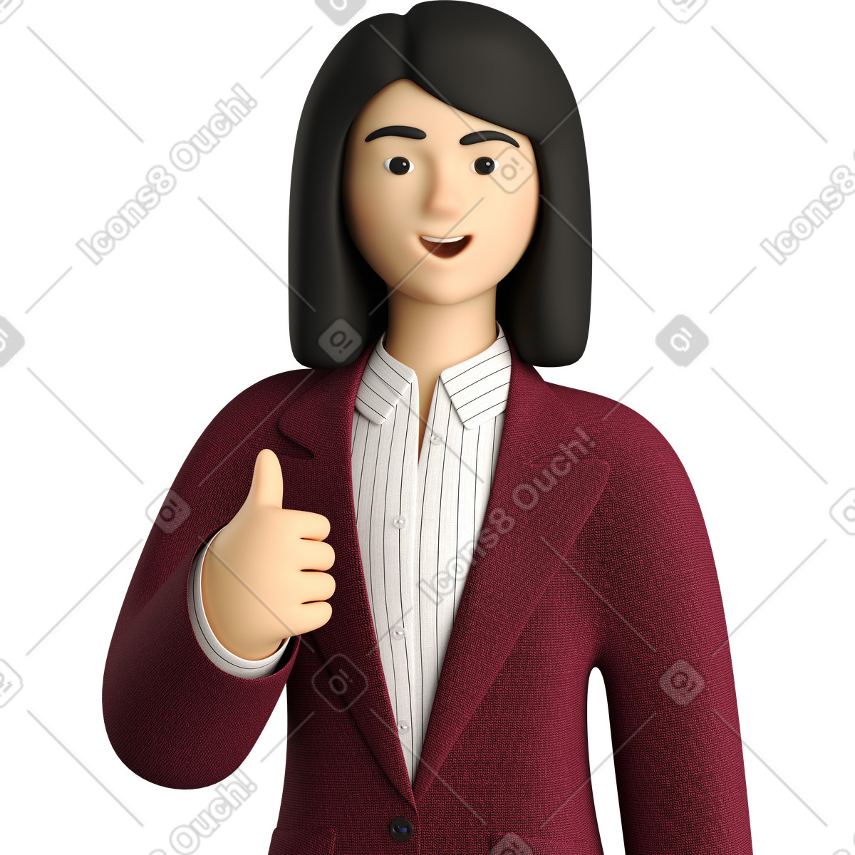 Ilustración Businesswoman in red suit showing thumbs up en estilo 3D Business a descargar en PNG y SVG