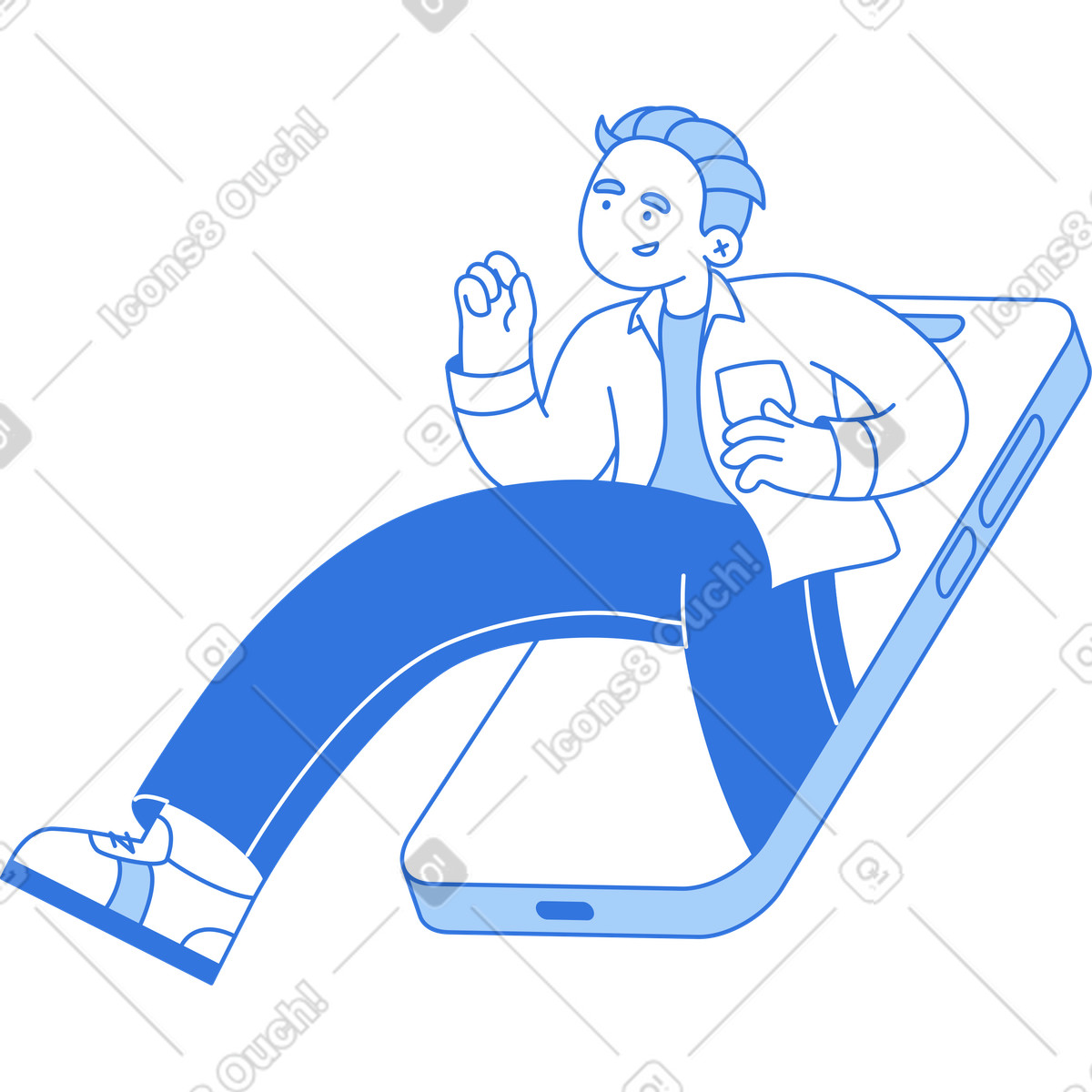 Sky スタイルの 電話から飛び降りる男 のイラストをPNG、SVG形式でダウンロード