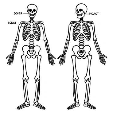 An illustration showing a detailed view of the human skeletal system alongside the muscular system. The bones are depicted in a clear, anatomical style, showcasing their structure and connectivity. Muscles are illustrated in relation to the bones, highlighting their attachment points and the way they wrap around the skeletal framework. Labels for key bones and muscle groups are positioned clearly, providing an educational aspect to the image. The composition emphasizes the intricate relationships and functions between the bones and muscles in the human body.