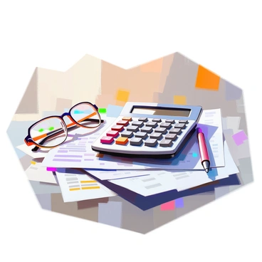 A desk cluttered with various utility bills scattered across its surface. A sleek silver calculator sits prominently among the papers, with its buttons glinting under the light. Next to the calculator, a pair of reading glasses rests, their lenses reflecting some of the surrounding light. The overall setting conveys a sense of busyness and practicality, as the items hint at financial responsibilities and organization efforts.