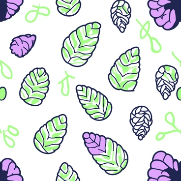 A seamless pattern showcases an array of pine cones in varying sizes. The pine cones are illustrated with intricate details, highlighting their scales and textures. Each pine cone is positioned at different angles, creating a dynamic arrangement throughout the pattern. Some pine cones are clustered closely together, while others are spaced apart, enhancing the overall visual interest. The design is repeated seamlessly, allowing for a continuous flow of pine cones across the surface.