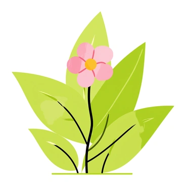 A shy flower with soft pink petals peeks out from behind large, green leaves. The flower has a gentle blush of color, contrasting with the deep green foliage surrounding it. Sunlight filters through the leaves, casting dappled shadows on the ground below. The scene captures a moment of quiet beauty, emphasizing the delicate nature of the flower as it seems to shy away from full view.