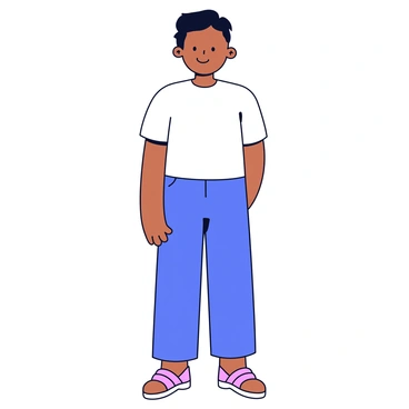 A person standing upright with a straight back. The shoulders appear relaxed and natural. The individual is wearing a simple, solid-colored shirt and comfortable pants. The stance is confident yet easy-going, with feet positioned shoulder-width apart. The head is held high, and the facial expression is calm. The background is plain to emphasize the posture of the person.